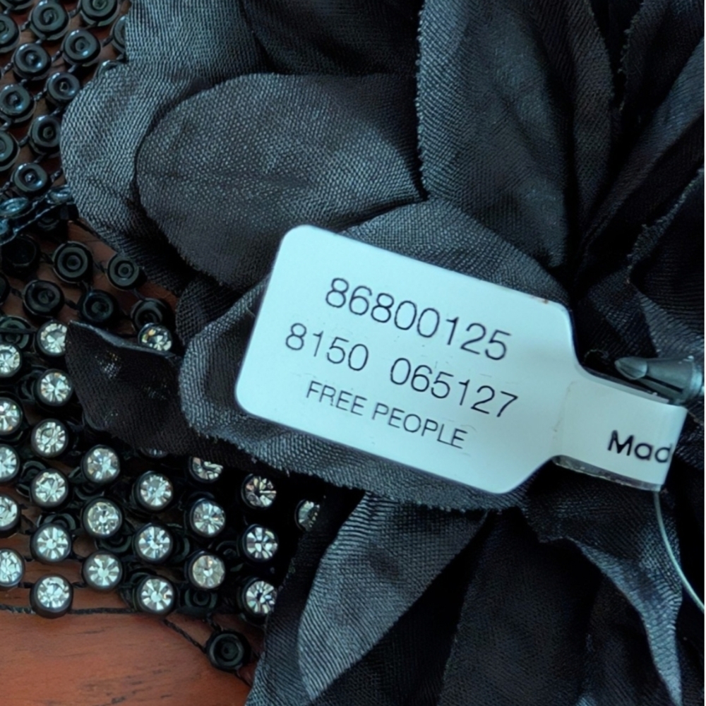 Free People Black and Silver Mesh Flower Choker With Rhinestones New With Tags - Picture 4 of 4
